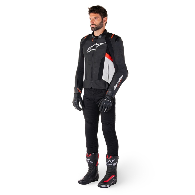 Alpinestars Missile 3 Black-White-Fluo Red Кожено мотоциклетно яке