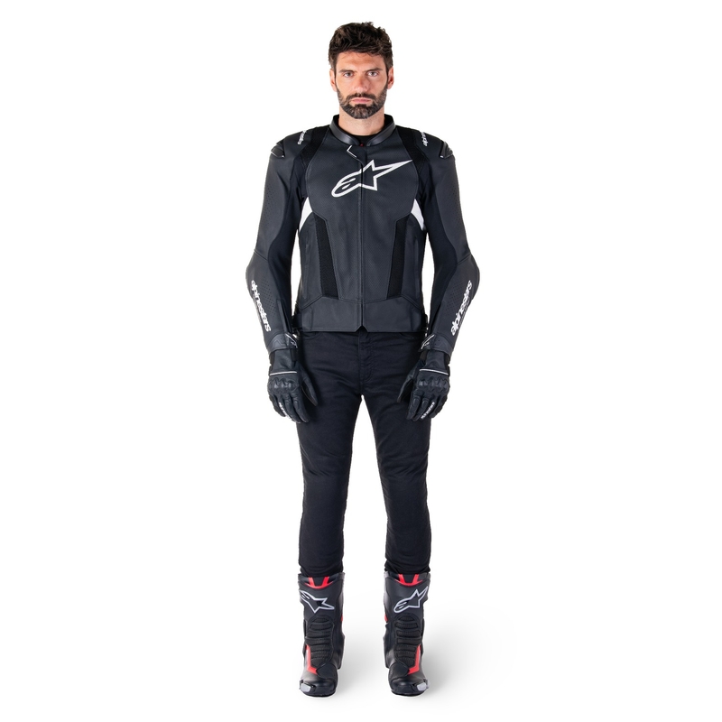 Alpinestars Missile 3 Airflow Черно и бяло кожено яке за мотоциклет