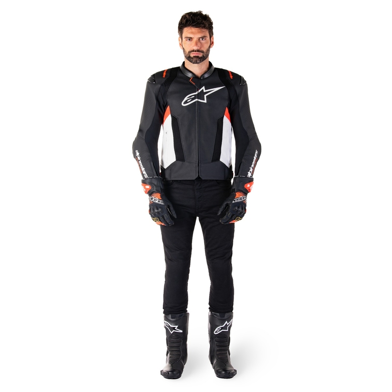 Alpinestars Missile 3 Airflow Black-White-Fluo Red Кожено мотоциклетно яке