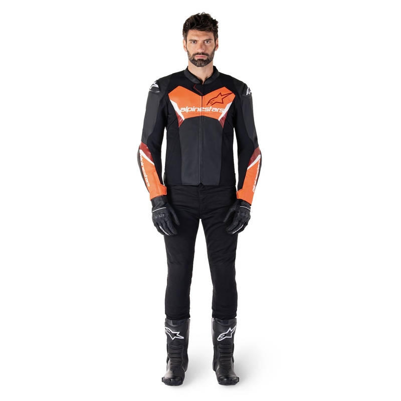 Alpinestars Faster 3 черно-флуо червено кожено яке за мотоциклет