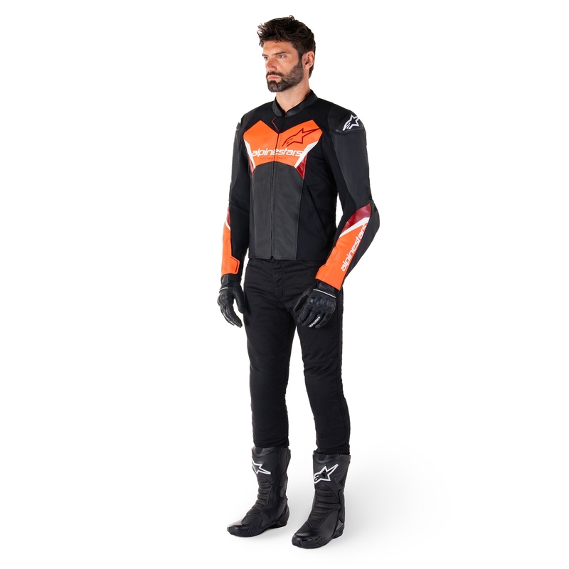 Alpinestars Faster 3 черно-флуо червено кожено яке за мотоциклет