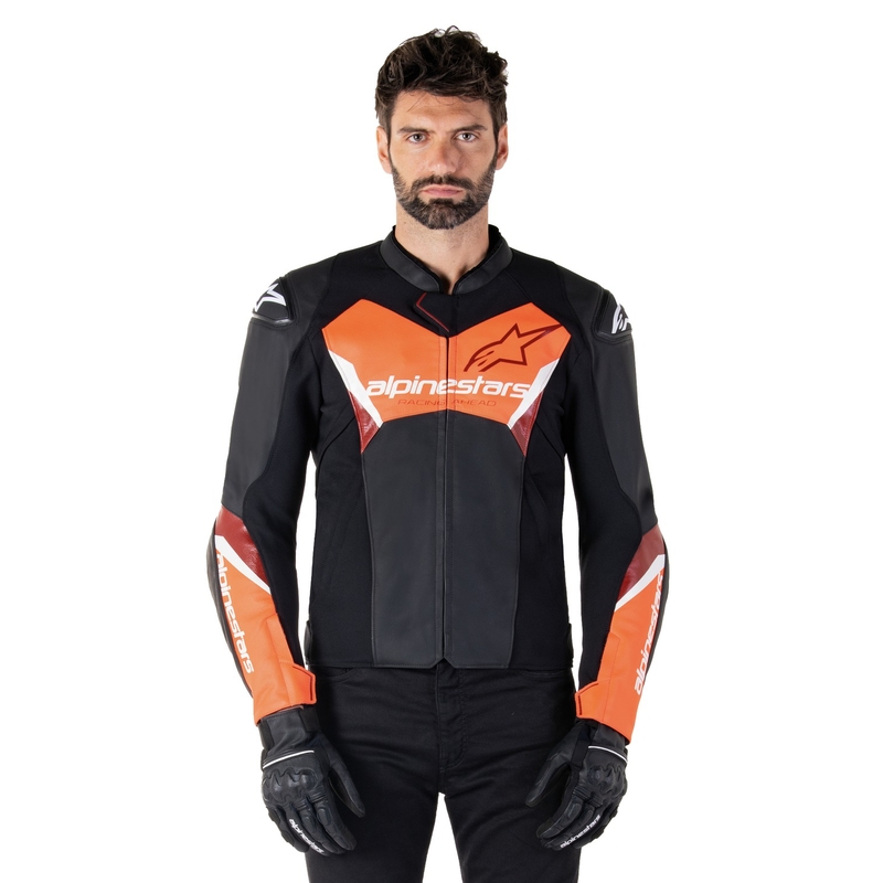 Alpinestars Faster 3 черно-флуо червено кожено яке за мотоциклет