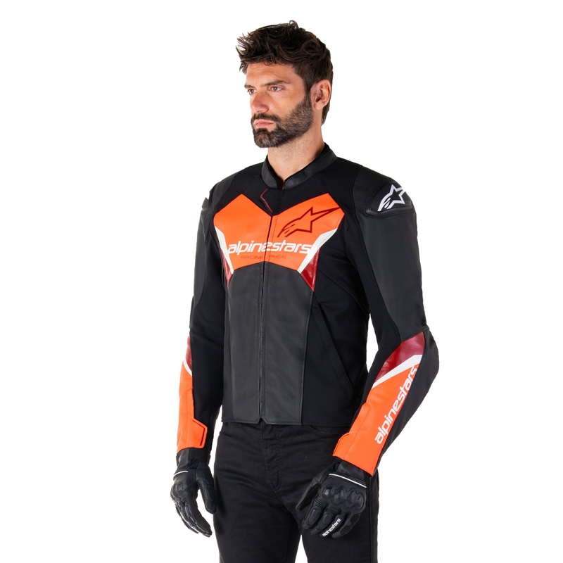 Alpinestars Faster 3 черно-флуо червено кожено яке за мотоциклет