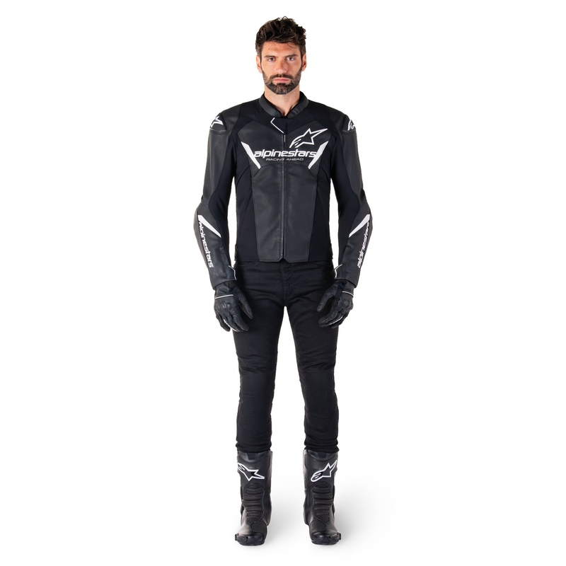 Alpinestars Faster 3 черно и бяло кожено яке за мотоциклет