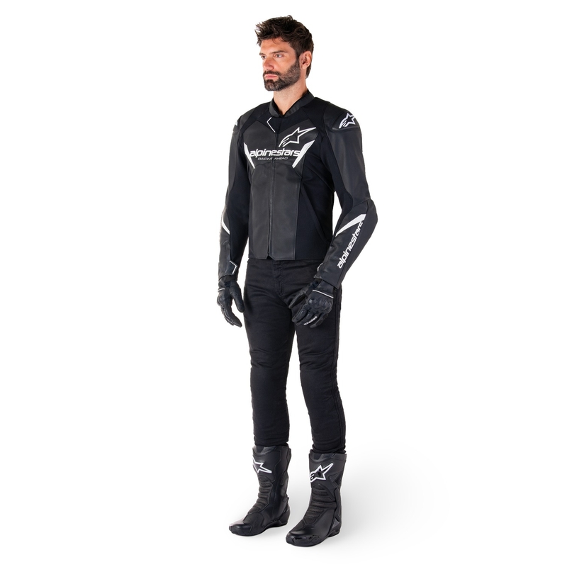 Alpinestars Faster 3 черно и бяло кожено яке за мотоциклет
