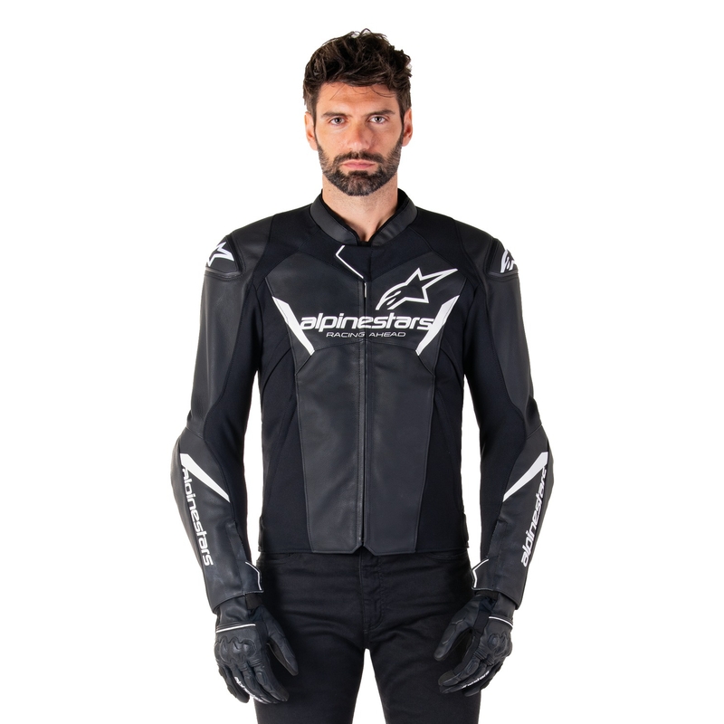 Alpinestars Faster 3 черно и бяло кожено яке за мотоциклет