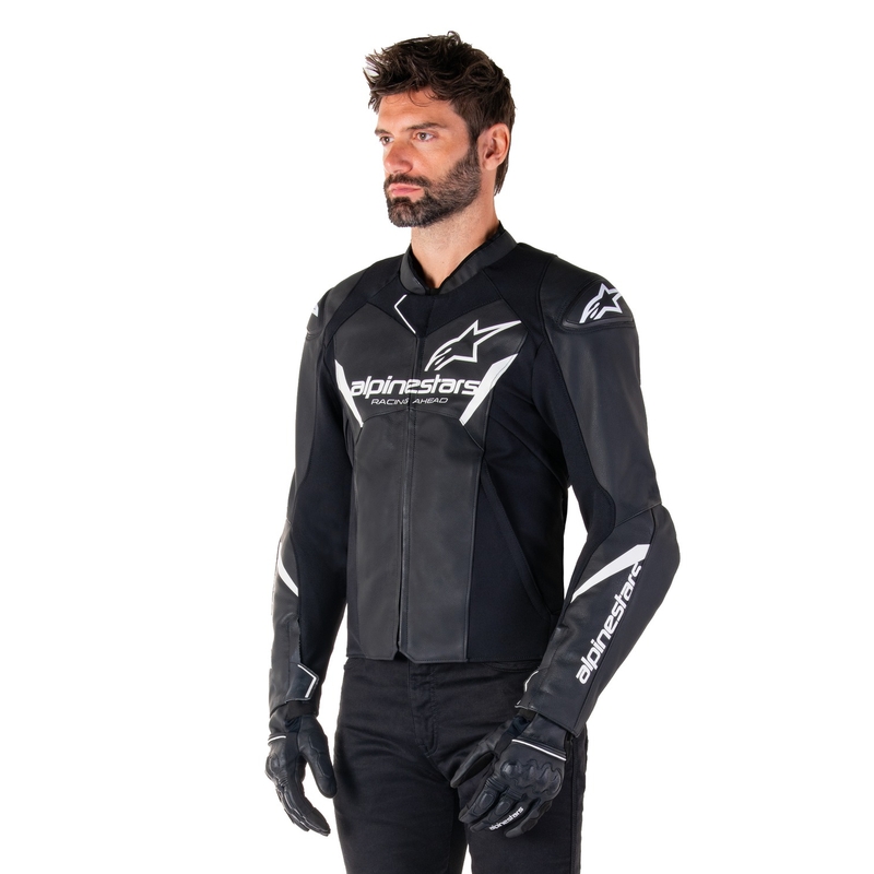 Alpinestars Faster 3 черно и бяло кожено яке за мотоциклет