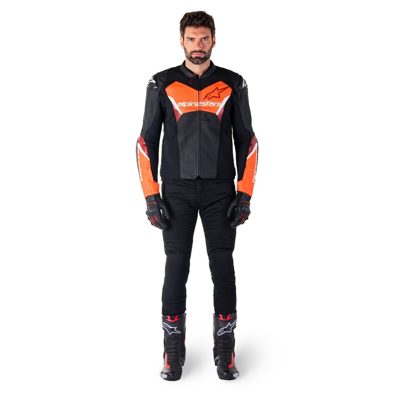 Alpinestars Faster 3 Airflow Black-Fluo Red Кожено мотоциклетно яке