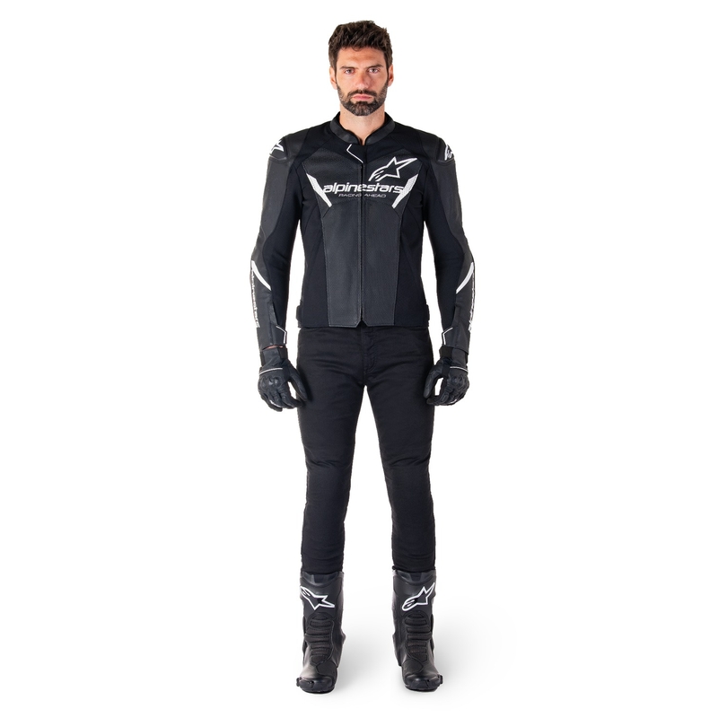 Alpinestars Faster 3 Airflow Черно и бяло кожено яке за мотоциклет