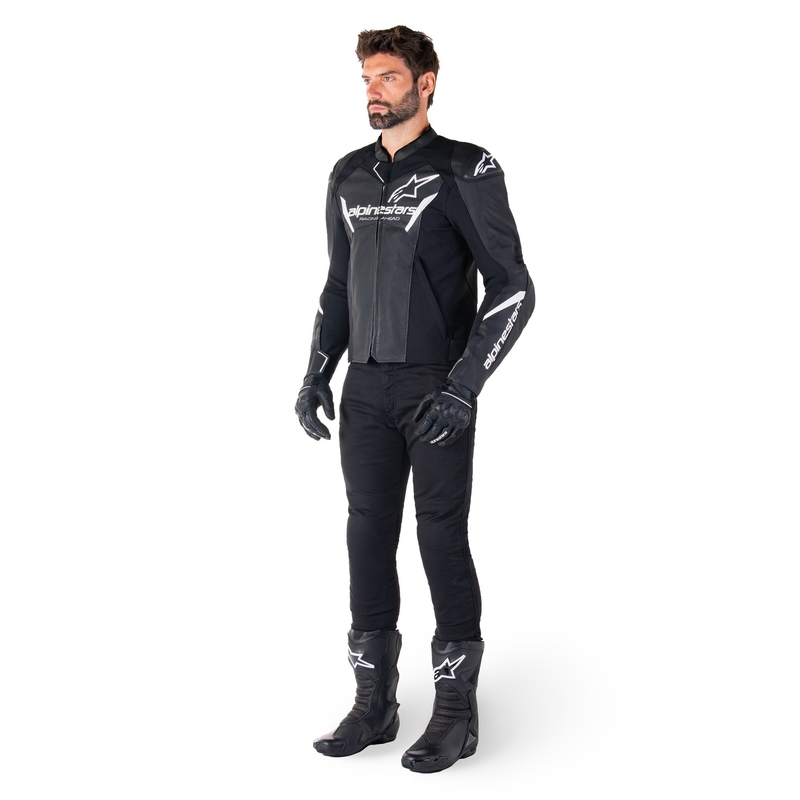 Alpinestars Faster 3 Airflow Черно и бяло кожено яке за мотоциклет