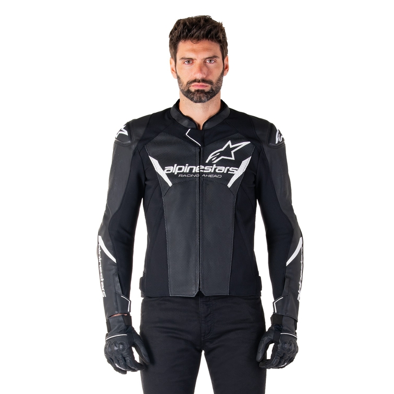 Alpinestars Faster 3 Airflow Черно и бяло кожено яке за мотоциклет