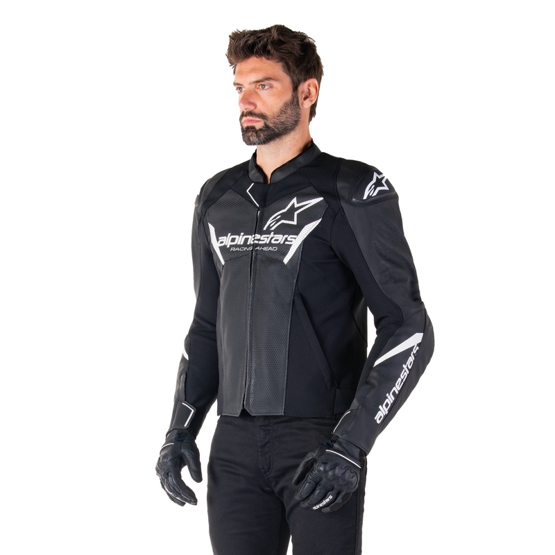 Alpinestars Faster 3 Airflow Черно и бяло кожено яке за мотоциклет