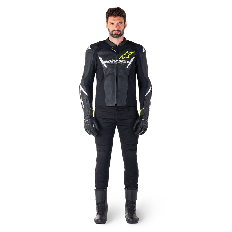 Alpinestars Faster 3 Airflow Black-White-Fluo Yellow Кожено мотоциклетно яке