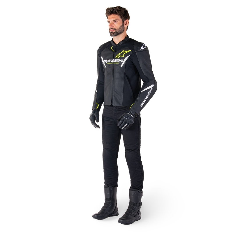 Alpinestars Faster 3 Airflow Black-White-Fluo Yellow Кожено мотоциклетно яке