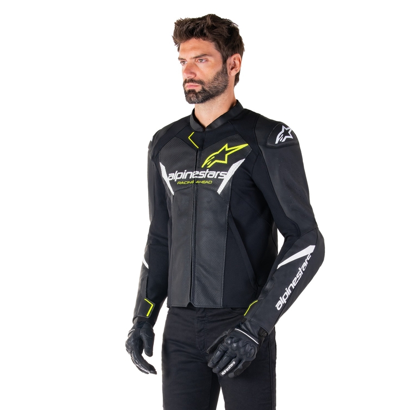 Alpinestars Faster 3 Airflow Black-White-Fluo Yellow Кожено мотоциклетно яке