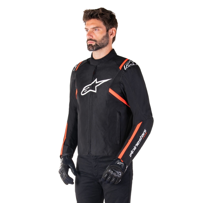 Alpinestars T-SPS 2 Водоустойчиво яке за мотоциклети в черно, бяло и флуоресцентно червено