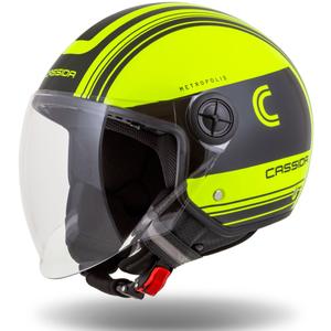 Cassida Handy Metropolis Safety флуорово жълто-черно-отразителна сива отворена мотоциклетна каска
