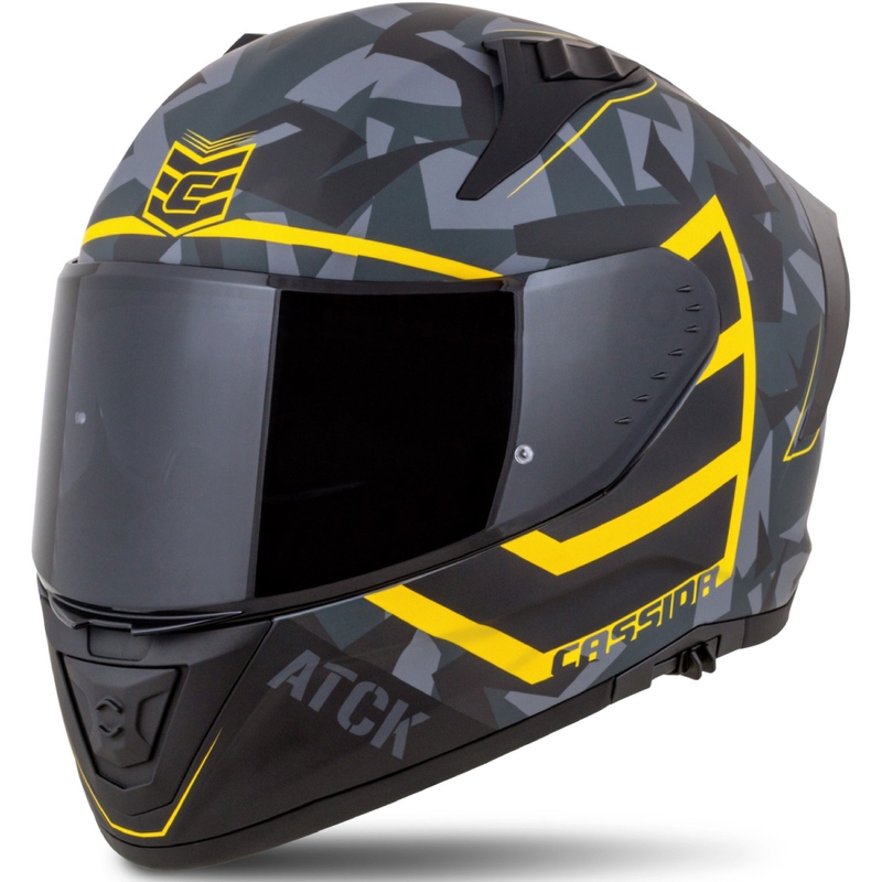 Интегрална мотоциклетна каска Cassida Aero camo сиво-черно-флуо жълто