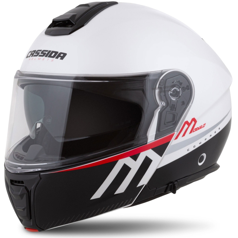 Каска за мотоциклет Cassida Modulo 2.1 Compass flip-up перлено бяла-черна-червена-сребърна