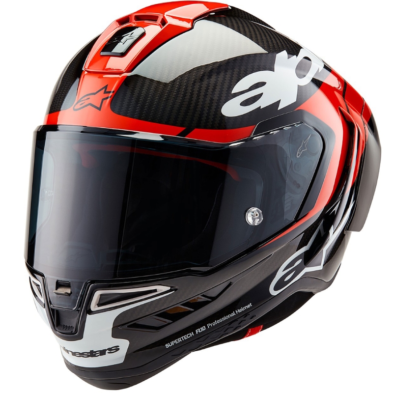 Alpinestars Supertech R-10 Element карбонова флуоресцентна мотоциклетна каска с пълно лице, червено-бяла