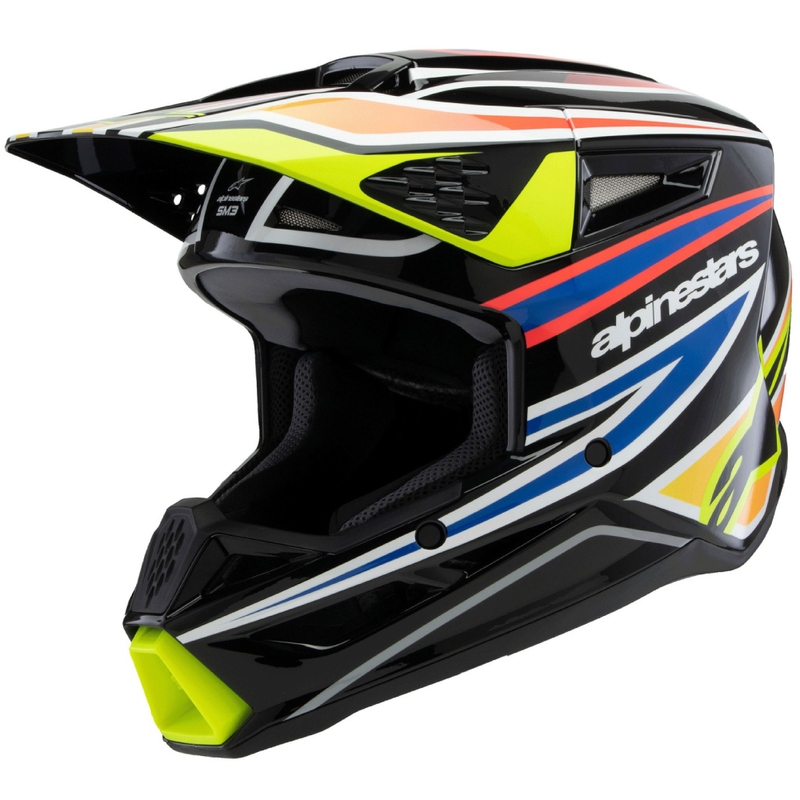 Детска мотокрос каска Alpinestars S-M3 WURX, черно-флуоресцентно жълто-синьо-червено