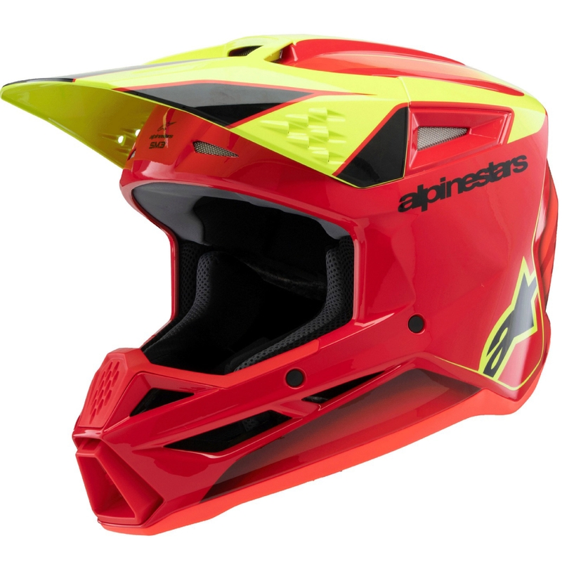 Детска мотокрос каска Alpinestars S-M3 FRAY, червено-флуоресцентно жълто-черно