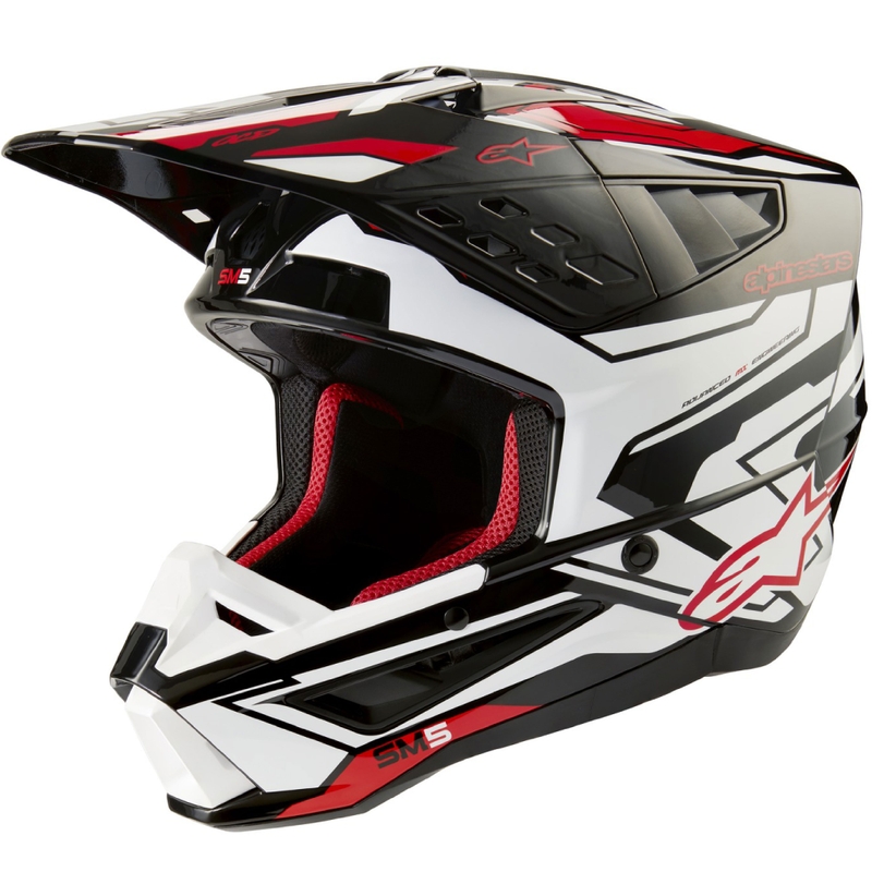 Alpinestars S-M5 Action 2 Black-White-Fluo Red Мотокрос каска
