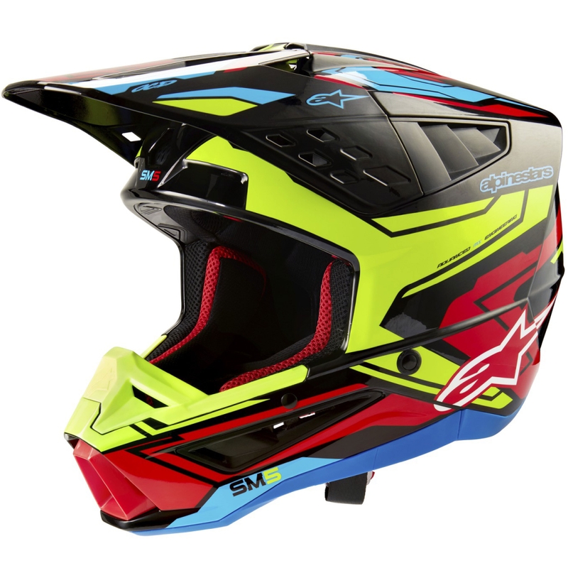 Alpinestars S-M5 Action 2 флуорово жълто-флуорово червено мотокрос каска