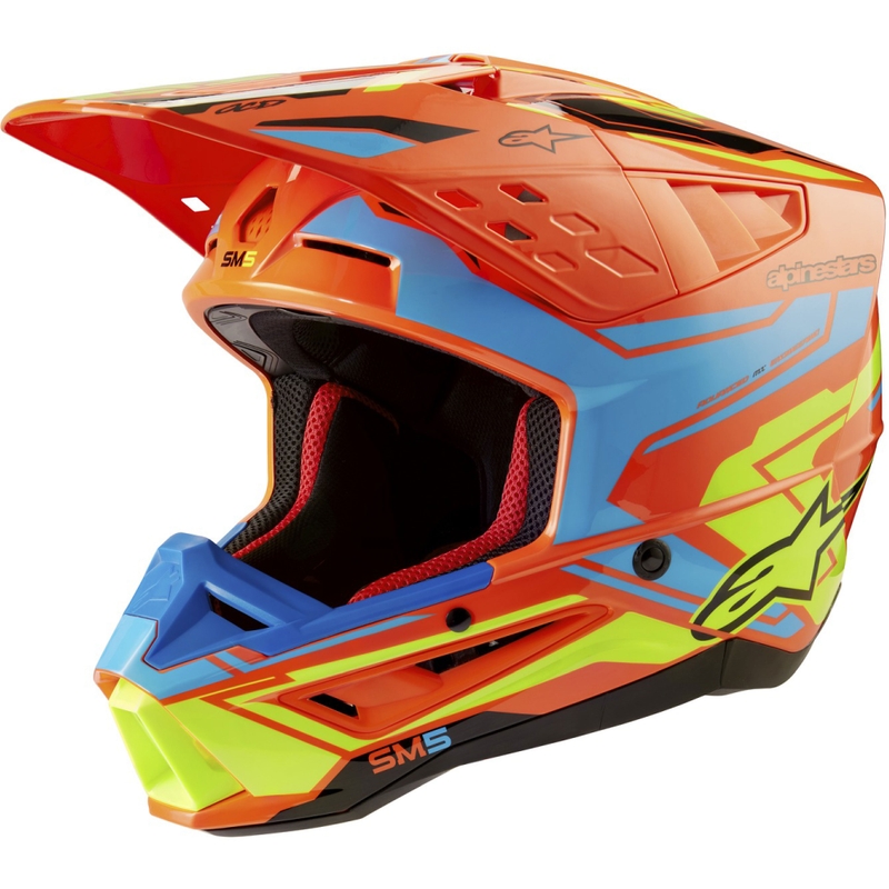 Alpinestars S-M5 Action 2 флуоро-оранжево-светло синьо-флуоро-жълто мотокрос каска