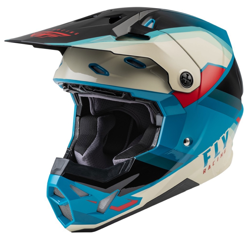 Каска за мотокрос FLY Racing Formula CP черно-сиво-тюркоазена