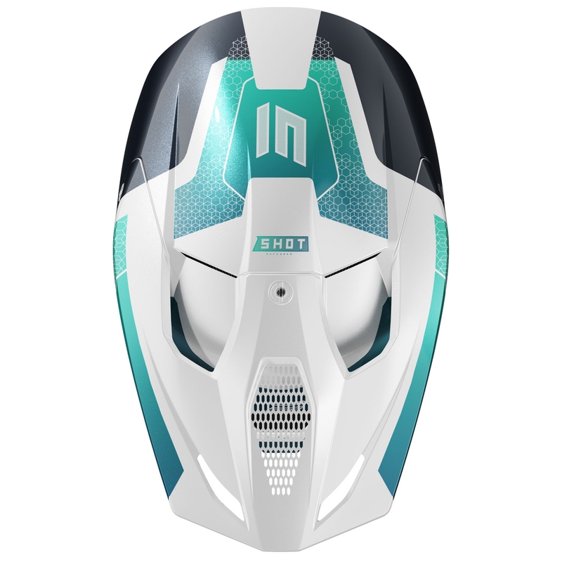 Каска за мотокрос Shot Race Phaser pearl black-turquoise-white