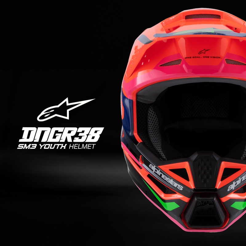 Детска каска за мотокрос Alpinestars S-M3 HAIDEN DEEGAN флуоро-оранжево-лилаво-розово-зелено