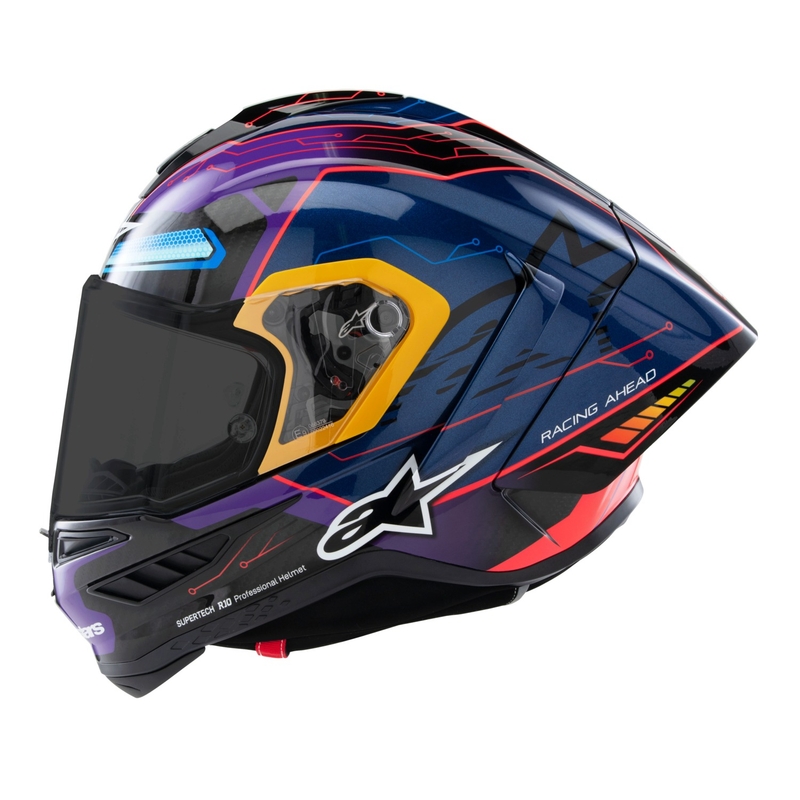 Alpinestars Supertech R-10 лимитирана серия Martinator Jorge Martin синьо-лилаво-червено-жълта интегрална мотоциклетна каска
