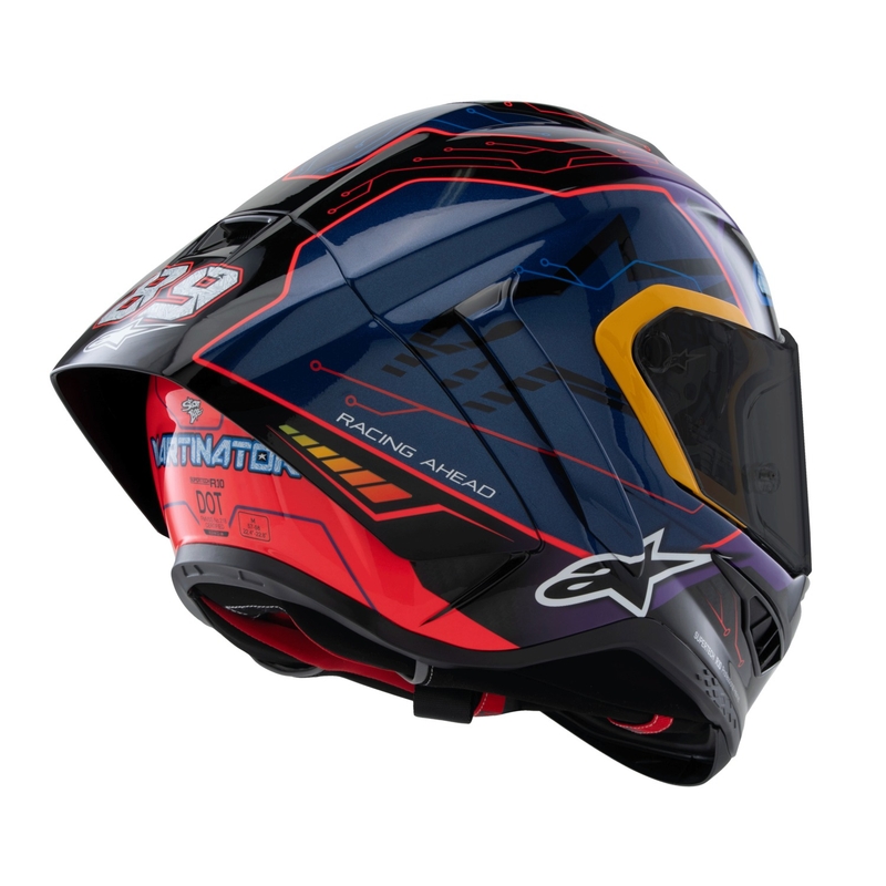 Alpinestars Supertech R-10 лимитирана серия Martinator Jorge Martin синьо-лилаво-червено-жълта интегрална мотоциклетна каска