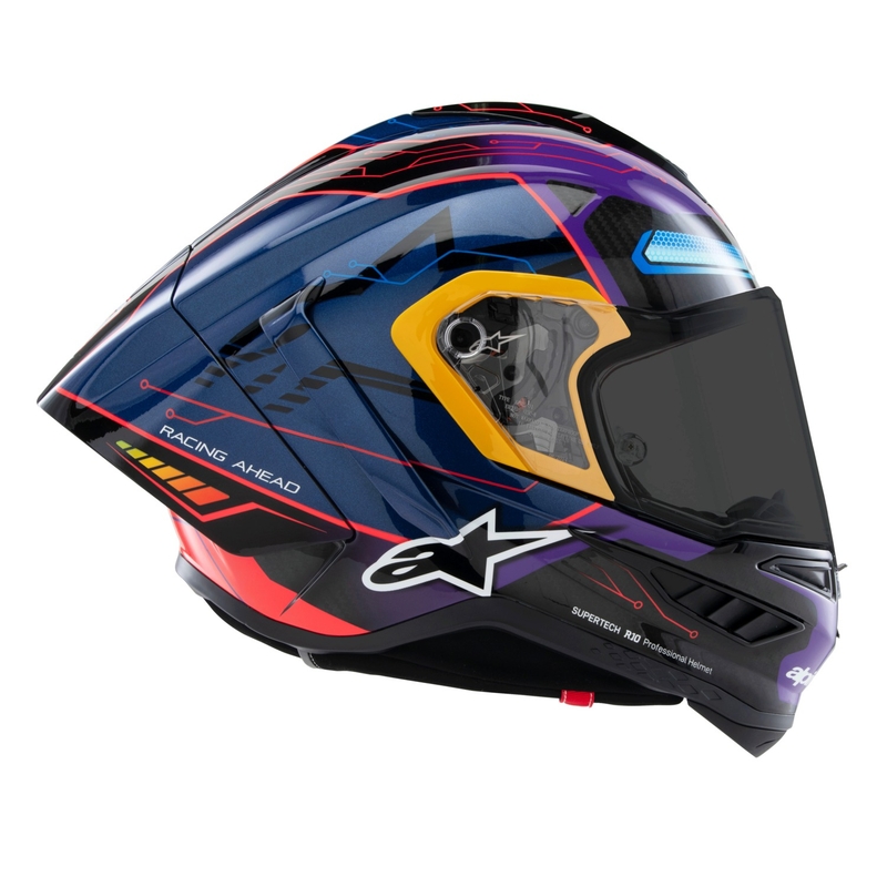 Alpinestars Supertech R-10 лимитирана серия Martinator Jorge Martin синьо-лилаво-червено-жълта интегрална мотоциклетна каска