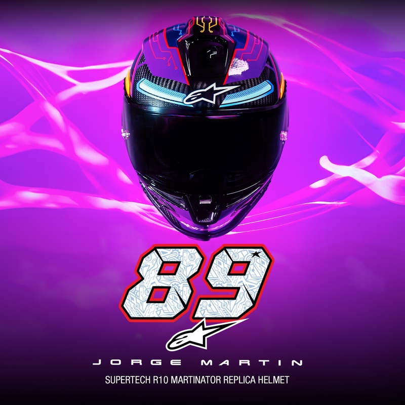 Alpinestars Supertech R-10 лимитирана серия Martinator Jorge Martin синьо-лилаво-червено-жълта интегрална мотоциклетна каска