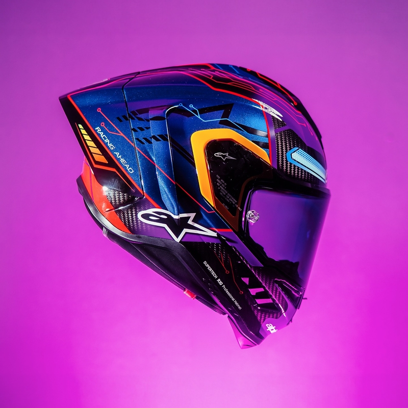 Alpinestars Supertech R-10 лимитирана серия Martinator Jorge Martin синьо-лилаво-червено-жълта интегрална мотоциклетна каска