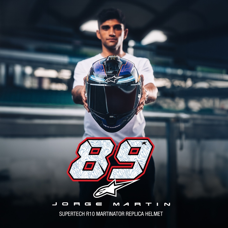 Alpinestars Supertech R-10 лимитирана серия Martinator Jorge Martin синьо-лилаво-червено-жълта интегрална мотоциклетна каска