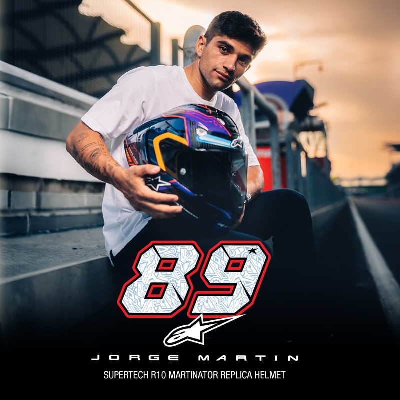 Alpinestars Supertech R-10 лимитирана серия Martinator Jorge Martin синьо-лилаво-червено-жълта интегрална мотоциклетна каска