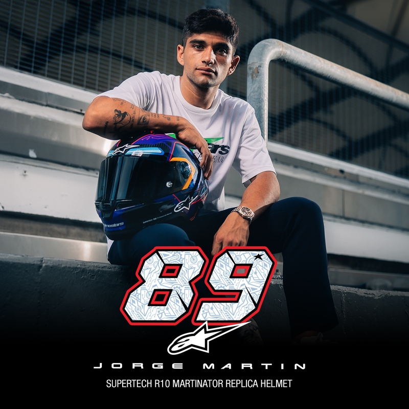 Alpinestars Supertech R-10 лимитирана серия Martinator Jorge Martin синьо-лилаво-червено-жълта интегрална мотоциклетна каска