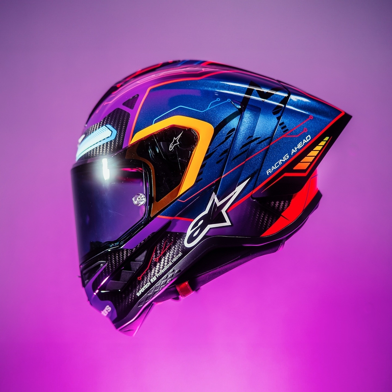 Alpinestars Supertech R-10 лимитирана серия Martinator Jorge Martin синьо-лилаво-червено-жълта интегрална мотоциклетна каска