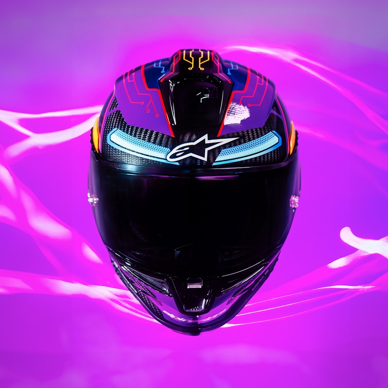 Alpinestars Supertech R-10 лимитирана серия Martinator Jorge Martin синьо-лилаво-червено-жълта интегрална мотоциклетна каска