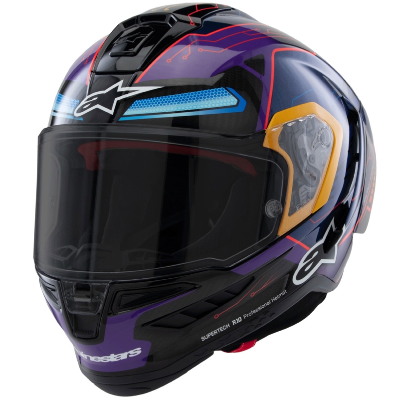 Alpinestars Supertech R-10 лимитирана серия Martinator Jorge Martin синьо-лилаво-червено-жълта интегрална мотоциклетна каска