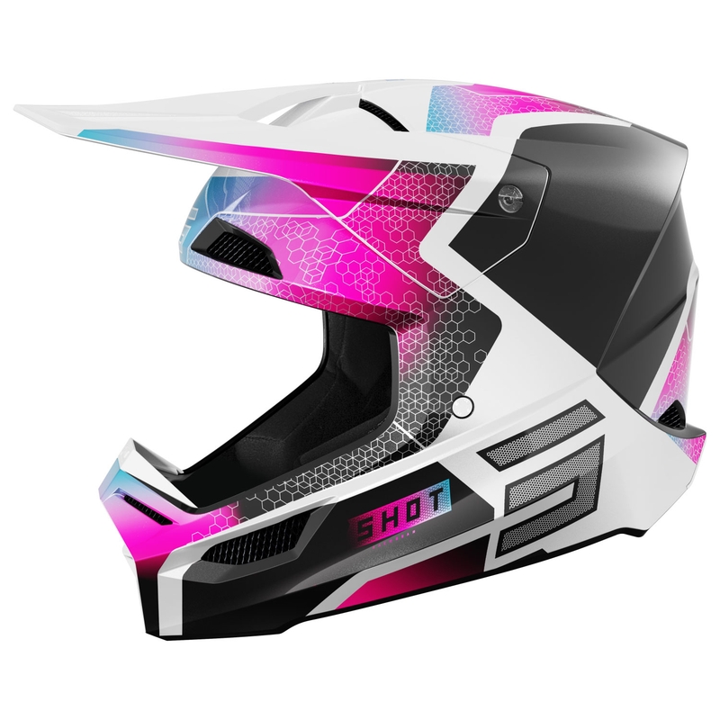 Детска каска за мотокрос Shot Furious Phaser Black-Blue-Pink