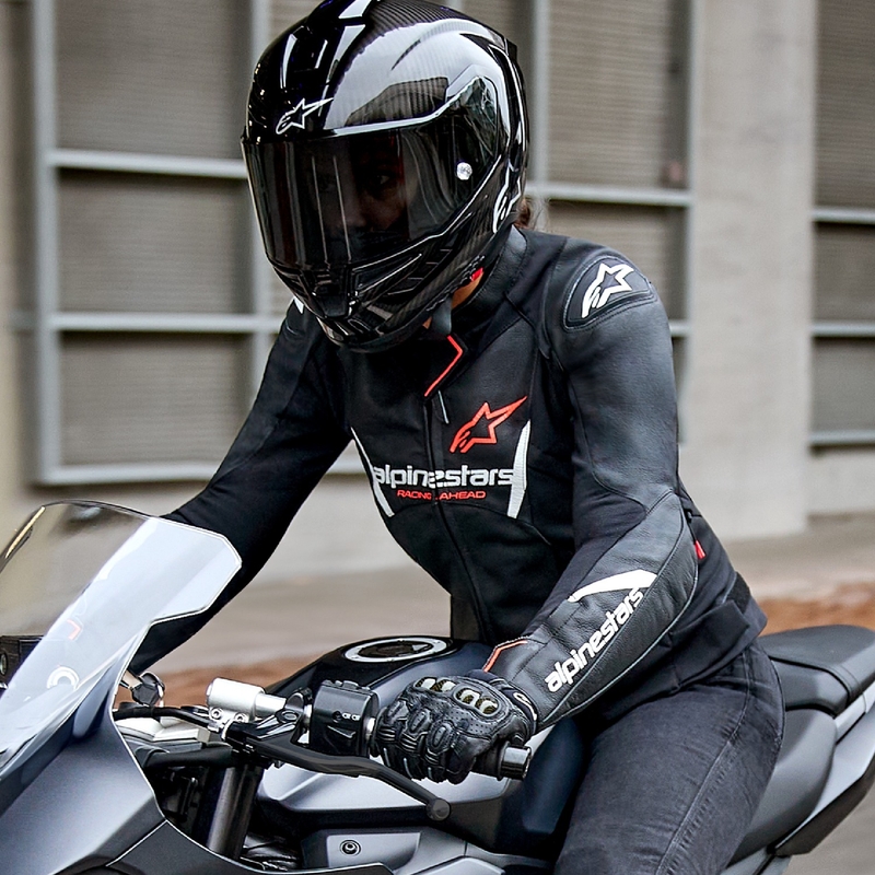 Alpinestars Stella Faster 3 дамско кожено яке за мотоциклет Черно-бяло-флуо червено