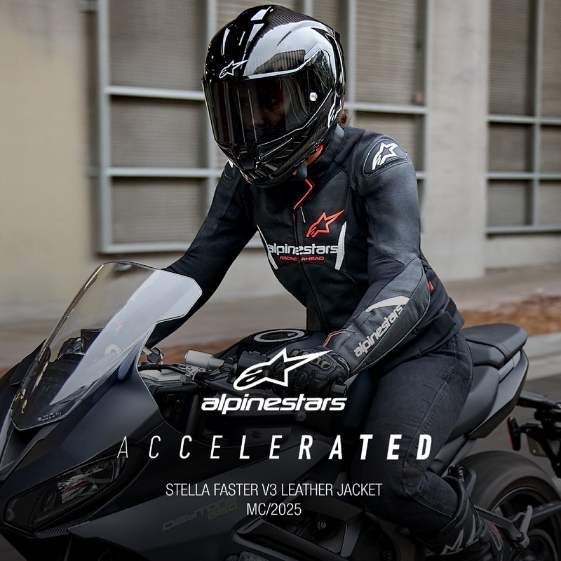 Alpinestars Stella Faster 3 дамско кожено яке за мотоциклет Черно-бяло-флуо червено
