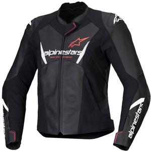 Alpinestars Stella Faster 3 дамско кожено яке за мотоциклет Черно-бяло-флуо червено