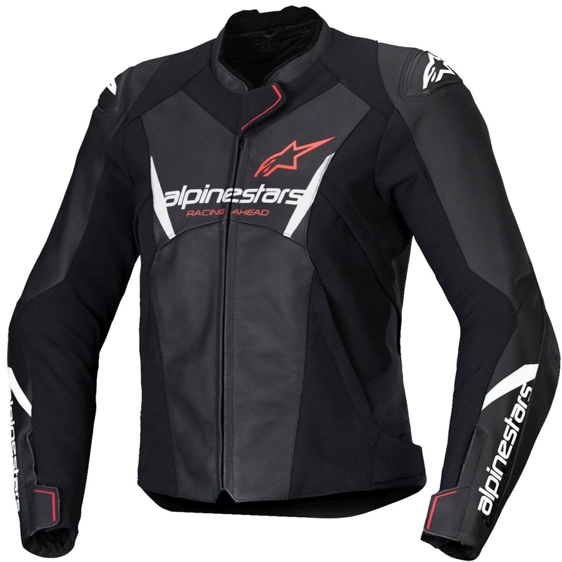 Alpinestars Stella Faster 3 дамско кожено яке за мотоциклет Черно-бяло-флуо червено
