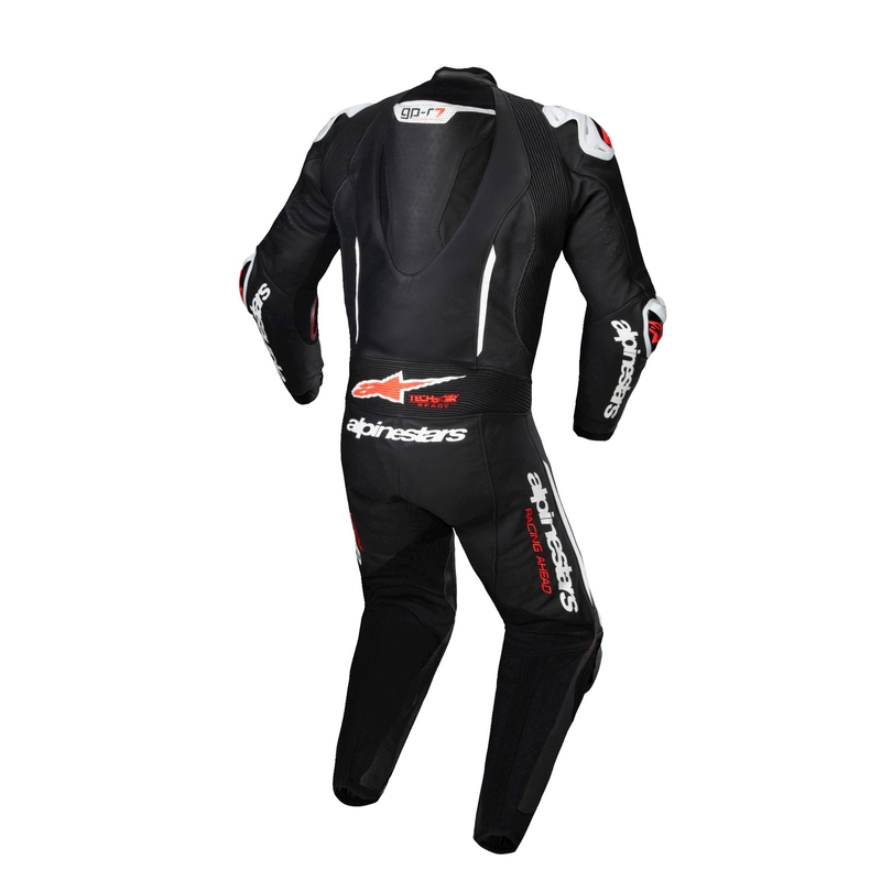 Alpinestars GP-R7 Tech-Air ready/compatible черен-бял-флуо червен кожен костюм от една част за мотоциклет
