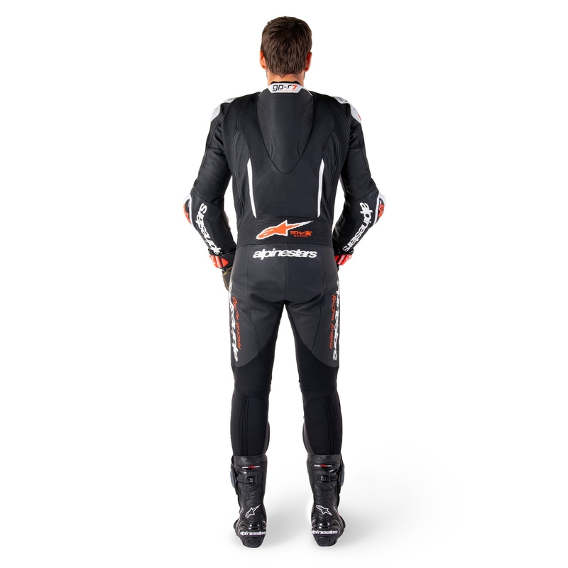 Alpinestars GP-R7 Tech-Air ready/compatible черен-бял-флуо червен кожен костюм от една част за мотоциклет